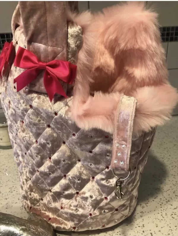 SUPER LUXURY PET CARRIER PINK FAUX FUR & RHINESTONES