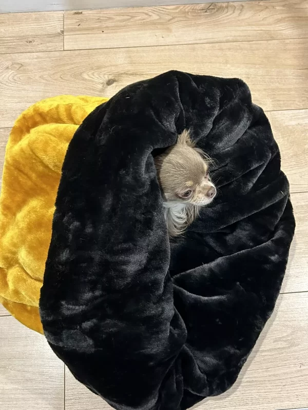LUXURY FAUX FUR GOLD BLACK SNUGGLE SACK PET PUPPY BED