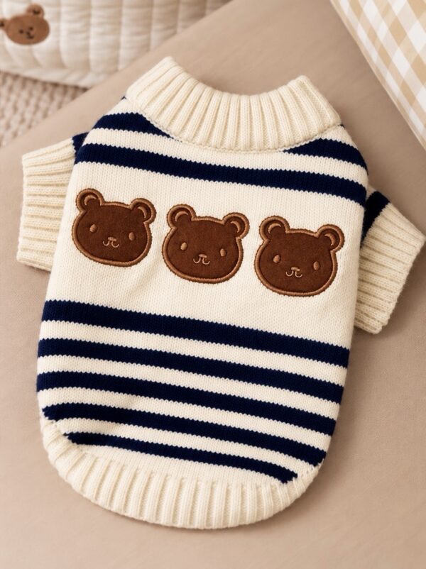 Luxury Striped Knitted Dog Jumper – Cream & Navy